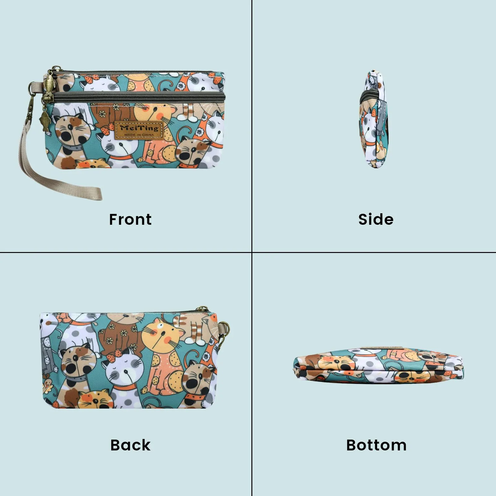 AfitLulu Portafoglio da Donna in Tela, 2 Strati con Cerniera, Stile Bohémien, Blu Menta, 13x10x1cm - immagine 5