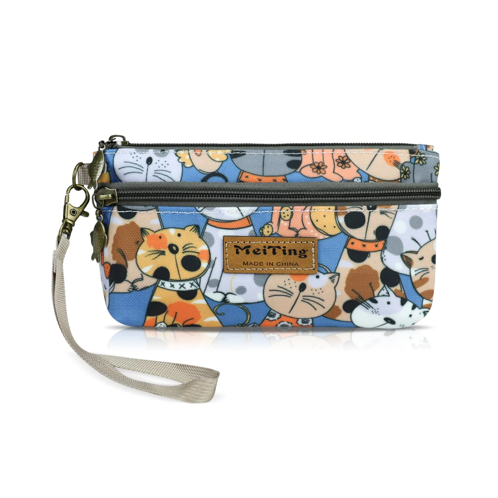 AfitLulu Portafoglio in tela da donna, stile bohémien, 2 strati con tasche con cerniera, blu navy, 13x10x1cm - immagine 1