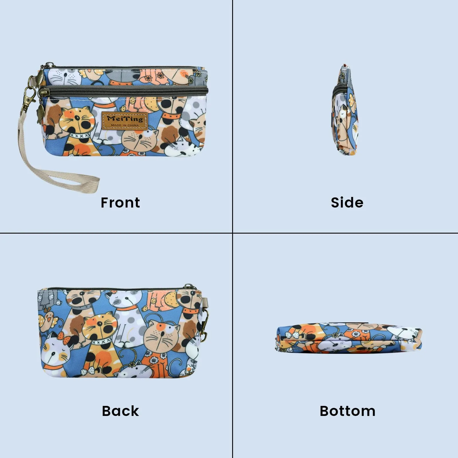 AfitLulu Portafoglio in tela da donna, stile bohémien, 2 strati con tasche con cerniera, blu navy, 13x10x1cm - immagine 5