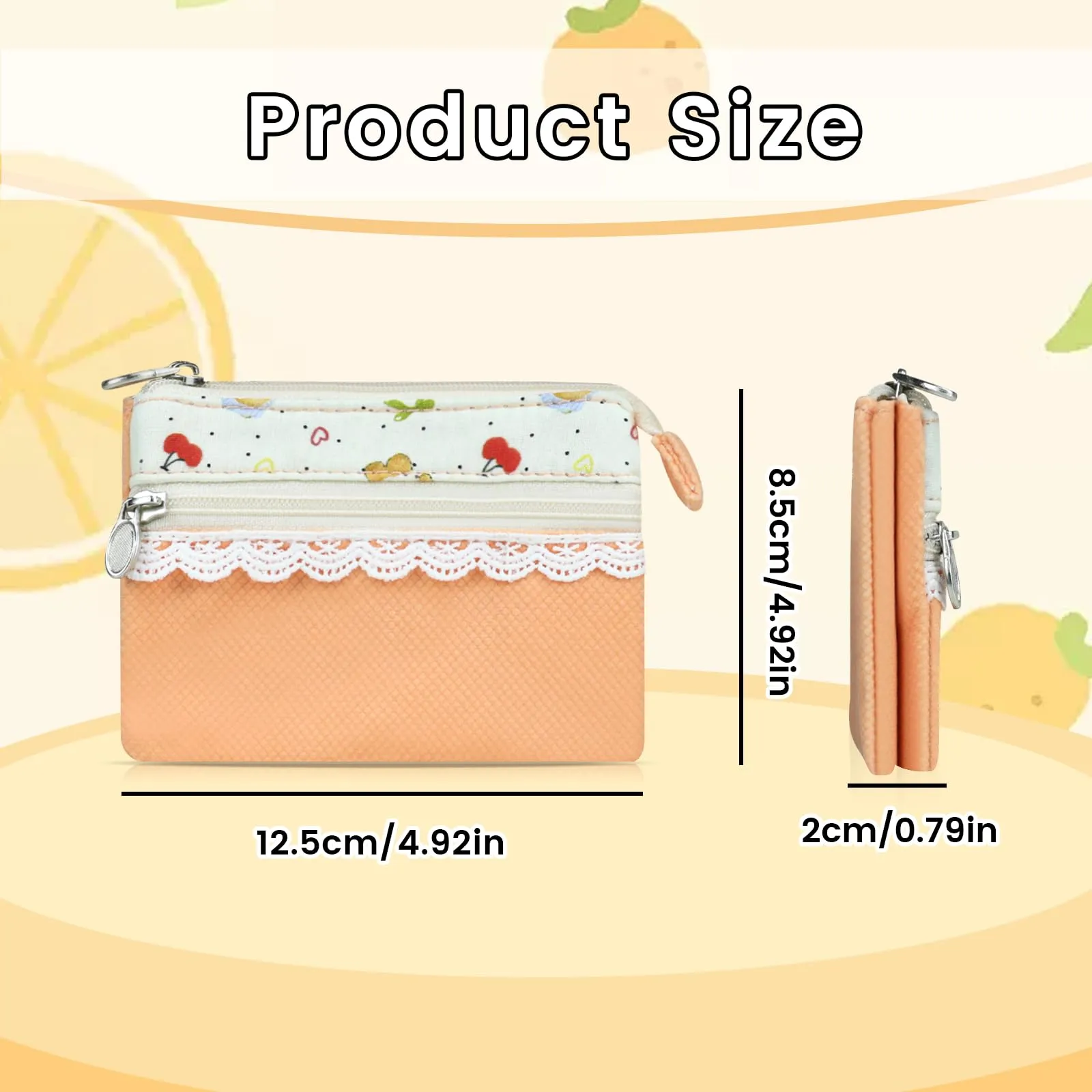 AfitLulu Portafoglio da donna in tela stile bohémien, 2 strati con cerniera, Arancione Caldo, 13x10x1cm - immagine 2