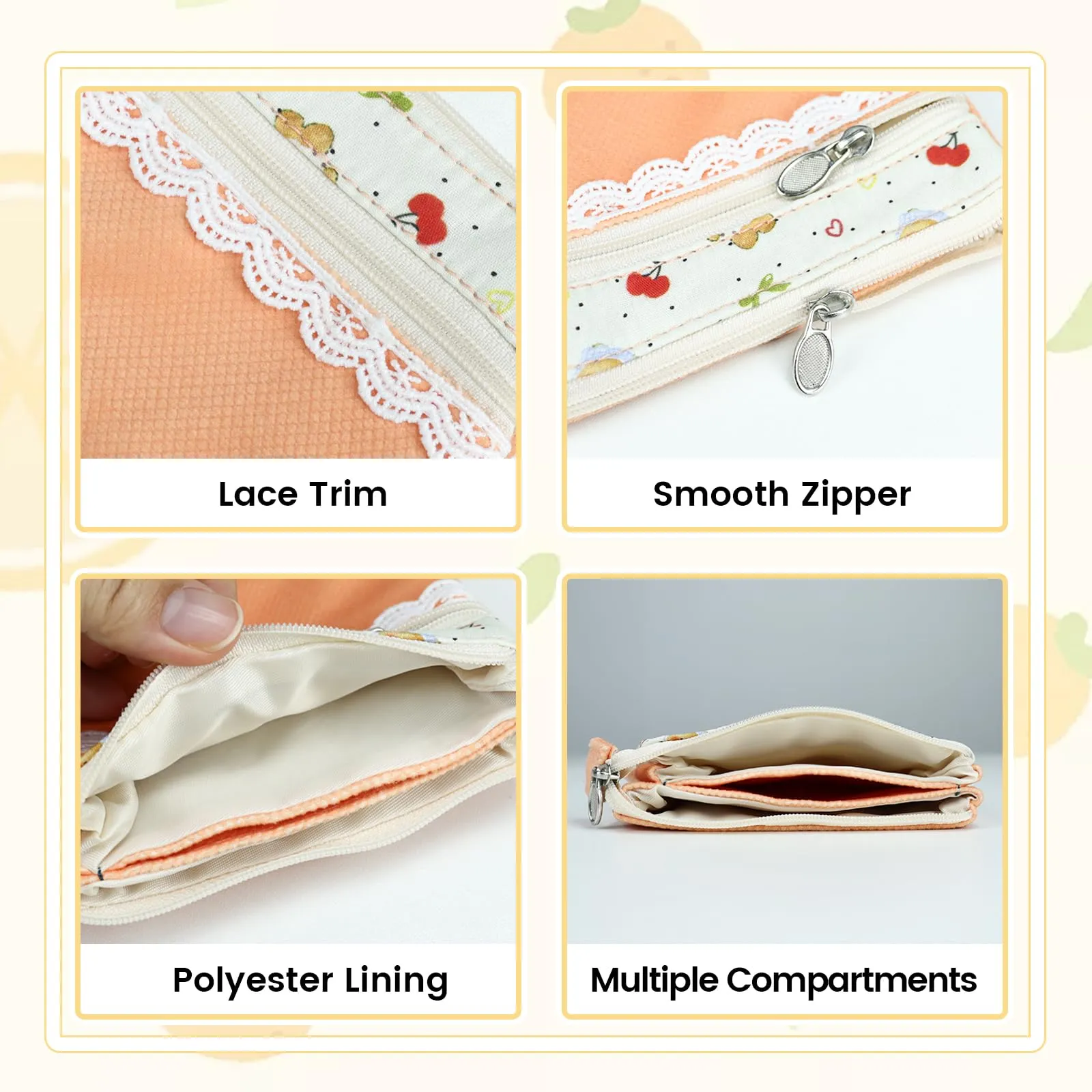 AfitLulu Portafoglio da donna in tela stile bohémien, 2 strati con cerniera, Arancione Caldo, 13x10x1cm - immagine 4