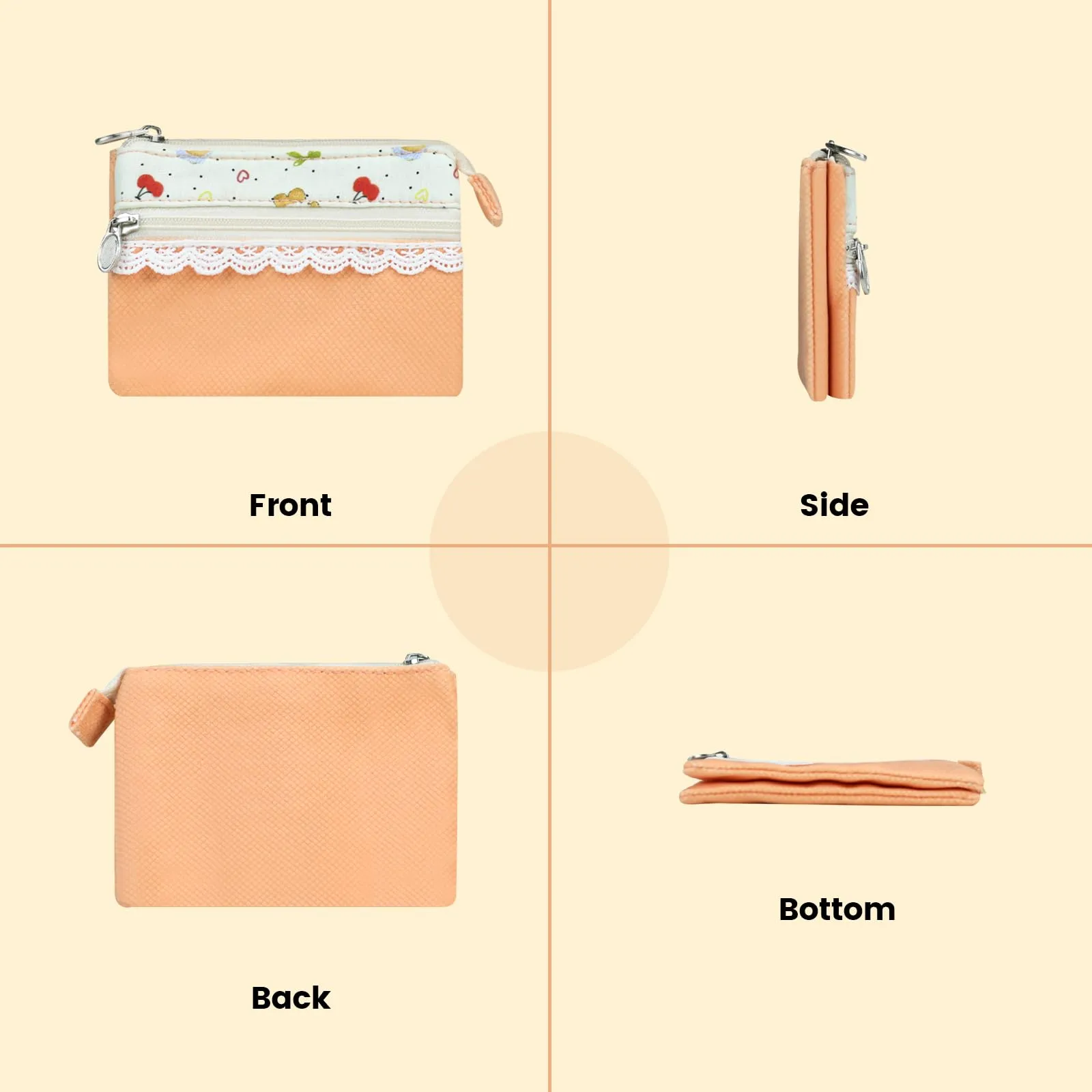 AfitLulu Portafoglio da donna in tela stile bohémien, 2 strati con cerniera, Arancione Caldo, 13x10x1cm - immagine 5
