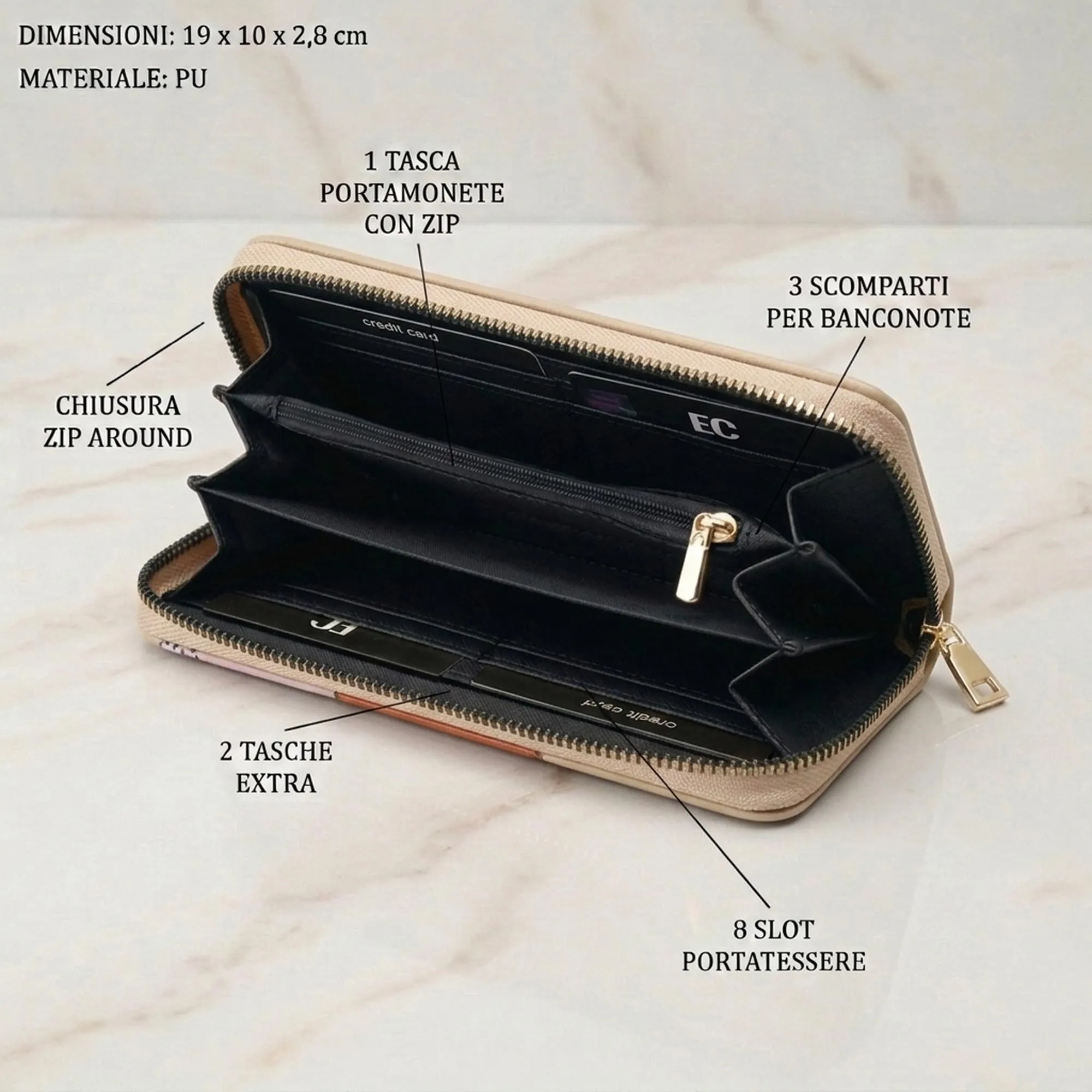 EC Contemporary Coveri Portafoglio Donna in PU con Cerniera Zip Around, Grafica Artistica - immagine 2