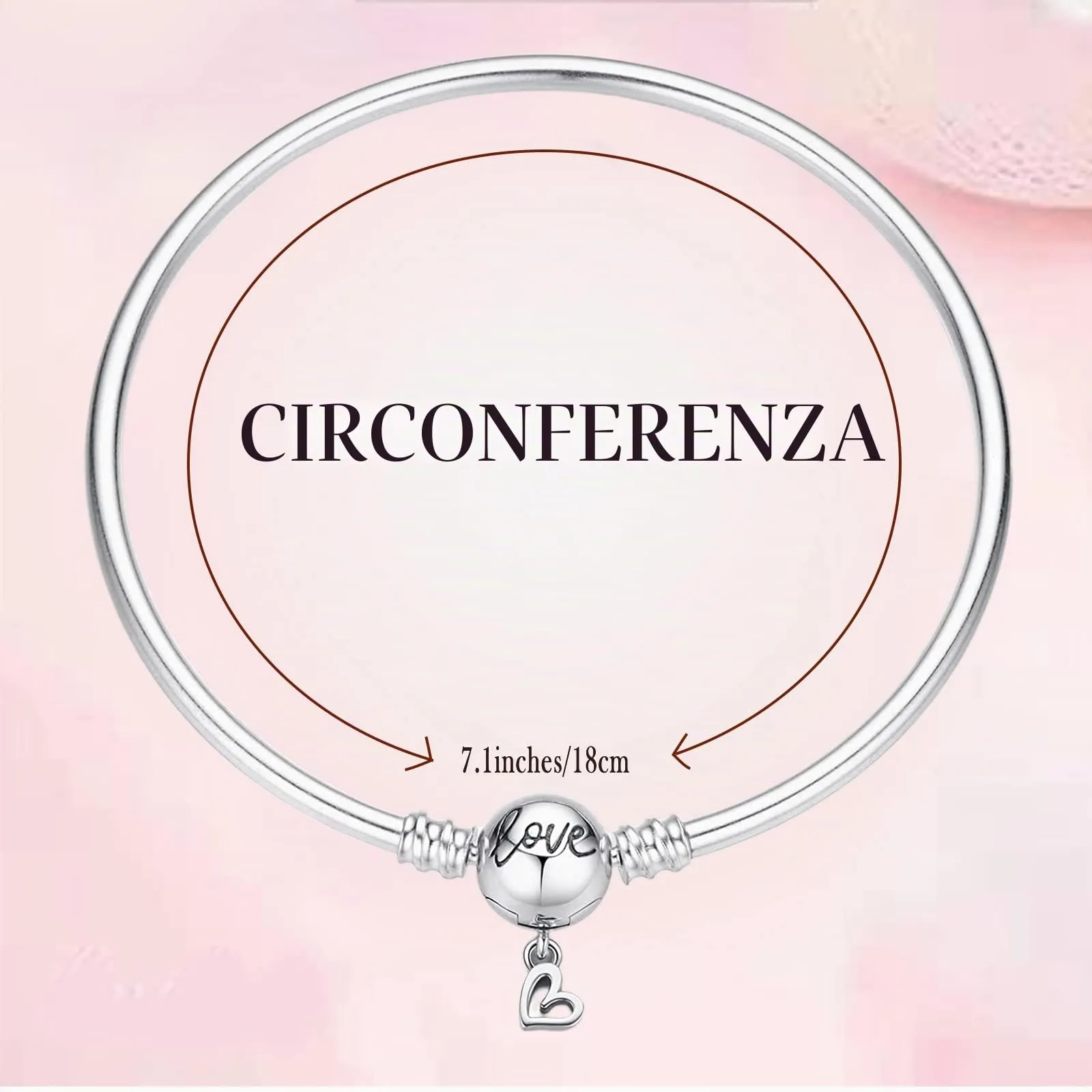 LNQOBU Bracciale in Argento Sterling con maglia Snake e chiusura a cuore, compatibile con Pandora e Charms Europei da Donna, 19 cm - immagine 5