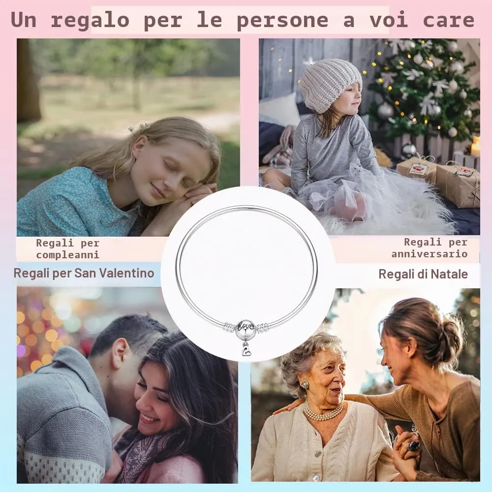 LNQOBU Bracciale in Argento Sterling con maglia Snake e chiusura a cuore, compatibile con Pandora e Charms Europei da Donna, 19 cm - immagine 6
