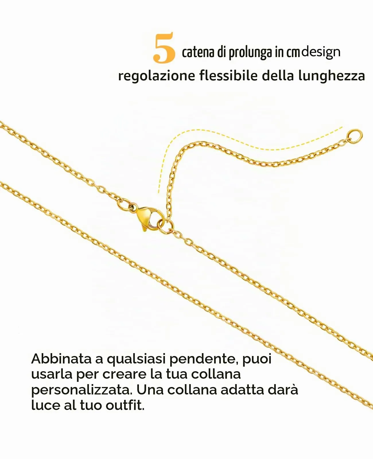 OSTAN Collana Catena d'ancora Donna Placcato Oro 14K 18K, 1,4 mm, 70-75 cm - immagine 5