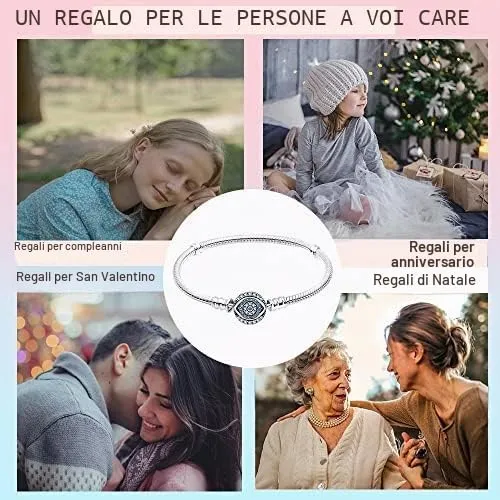 LNQOBU Bracciale in Argento Sterling con Maglia Snake e Chiusura a Cuore, Compatibile con Pandora e Charms Europei da Donna, 21 cm - immagine 9