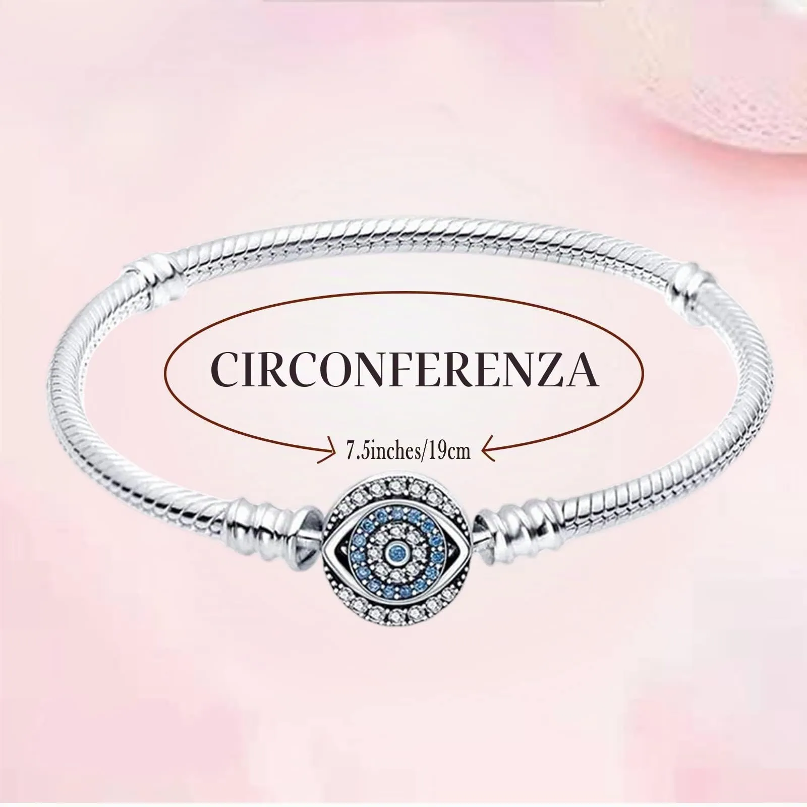LNQOBU Bracciale in Argento Sterling con maglia Snake e chiusura a cuore, compatibile con Pandora e Charms Europei da Donna, 20 cm - immagine 6