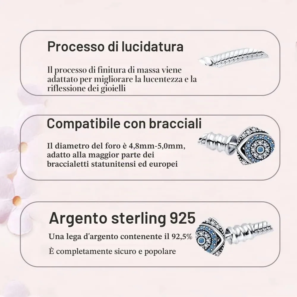 LNQOBU Bracciale in Argento Sterling con maglia Snake e chiusura a cuore, compatibile con Pandora e Charms Europei da Donna, 20 cm - immagine 8