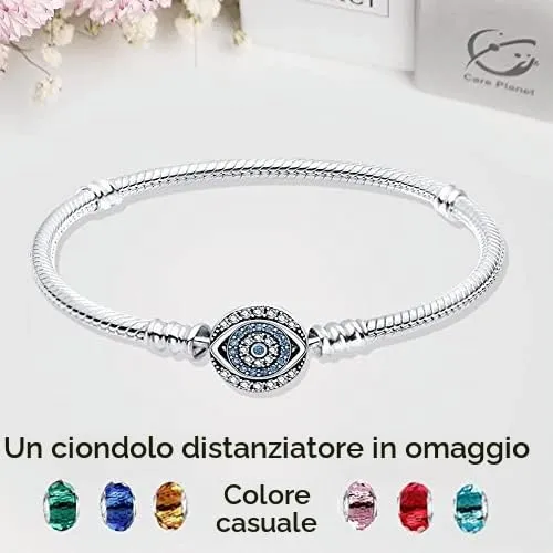 LNQOBU Bracciale in Argento Sterling Maglia Snake con Chiusura a Cuore Compatibile con Pandora European Charms da Donna, 19 cm - immagine 3