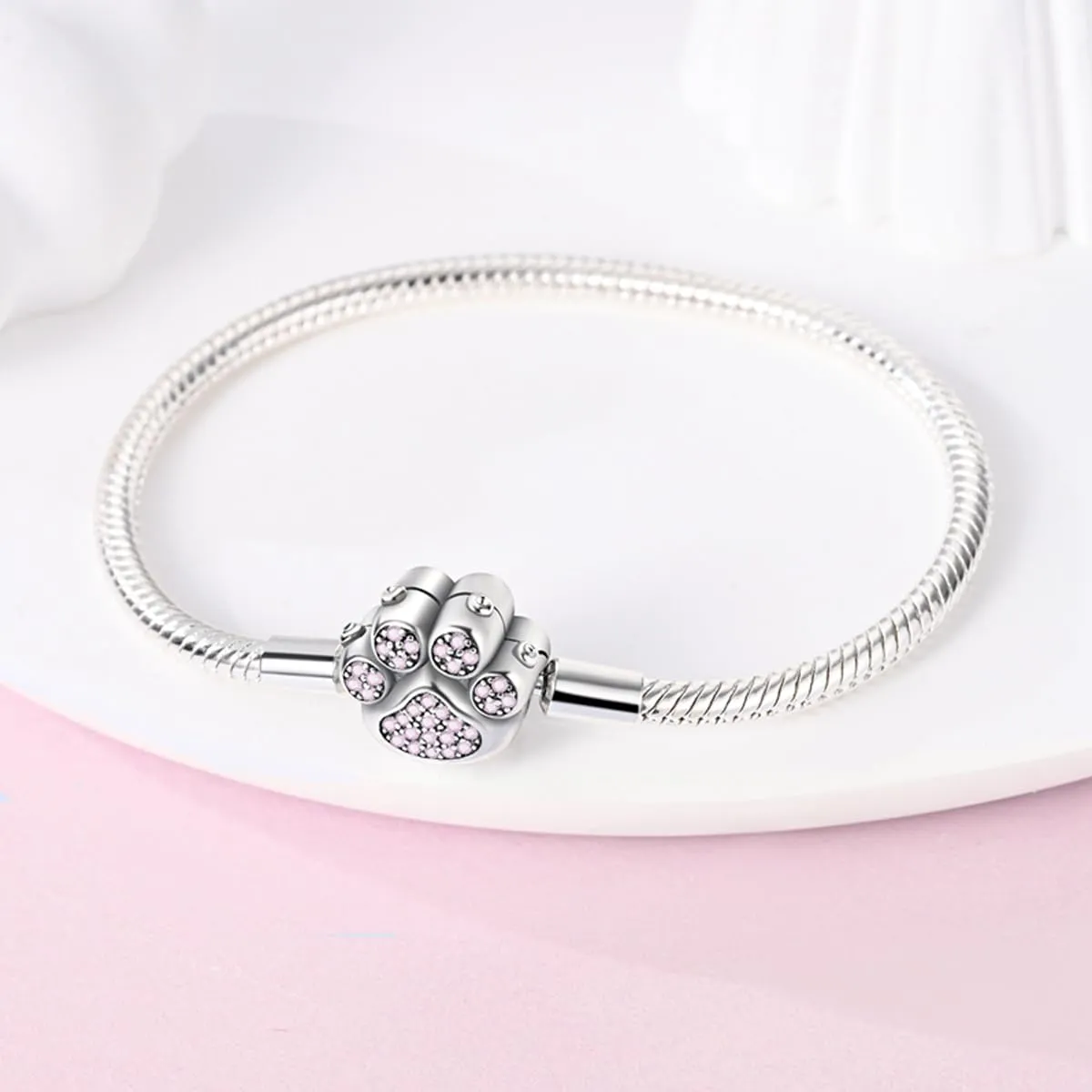 LNQOBU Bracciale in Argento Maglia Snake con Chiusura a Cuore Compatibile con Pandora European Charms da Donna, 19 cm - immagine 3