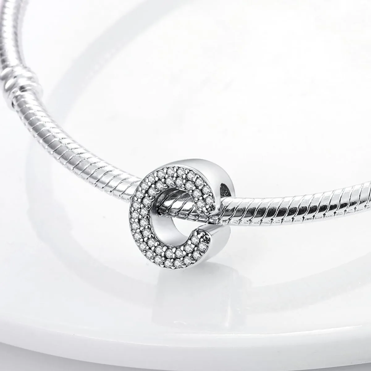 KUNSIR Bead Charm Ciondolo Argento Sterling 925 Lettere con Cubic Zirconia per Braccialetti e Collane Europee - immagine 2