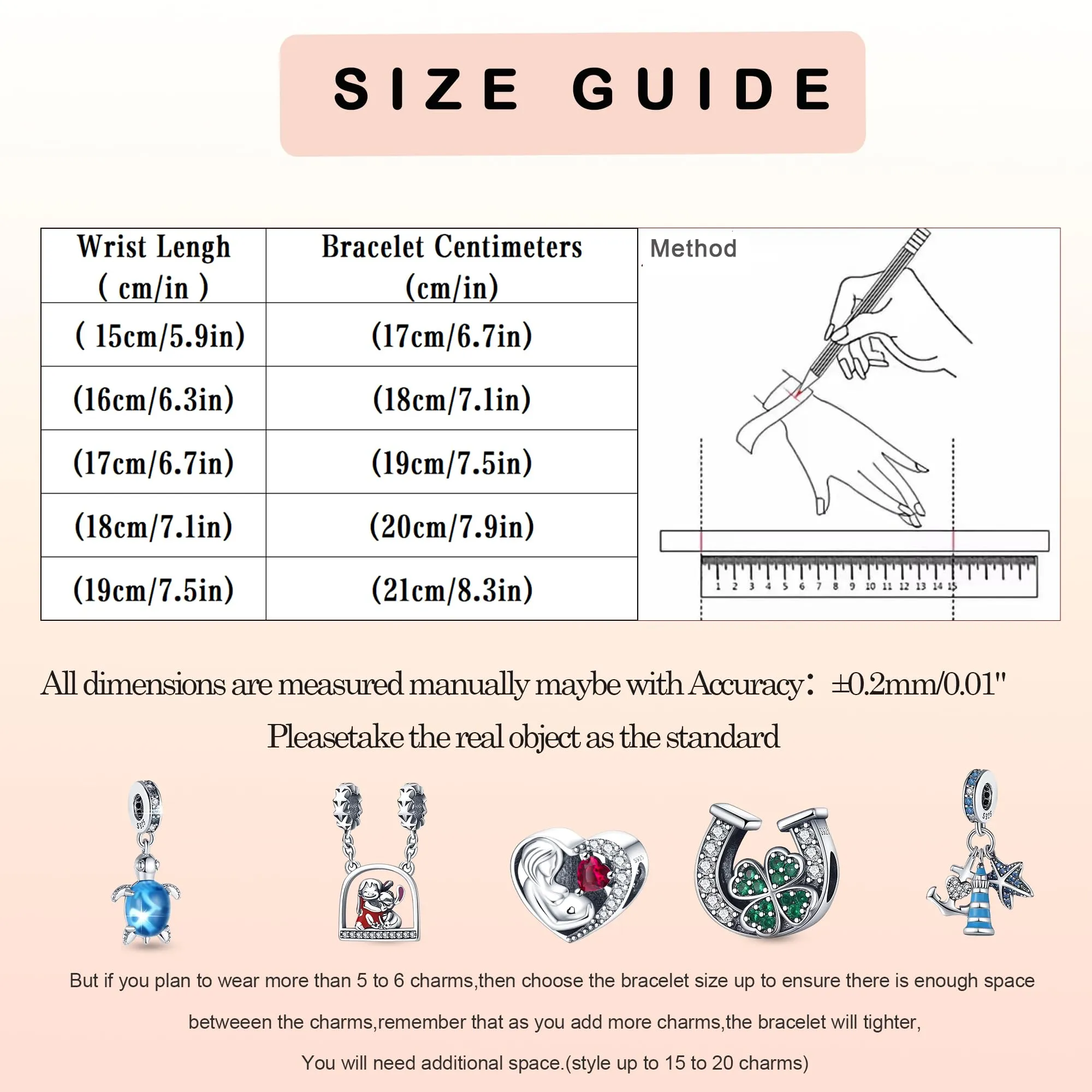 LNQOBU Bracciale in Argento con Maglia Snake e Chiusura a Cuore per Charms Europei da Donna, 18 cm - immagine 3