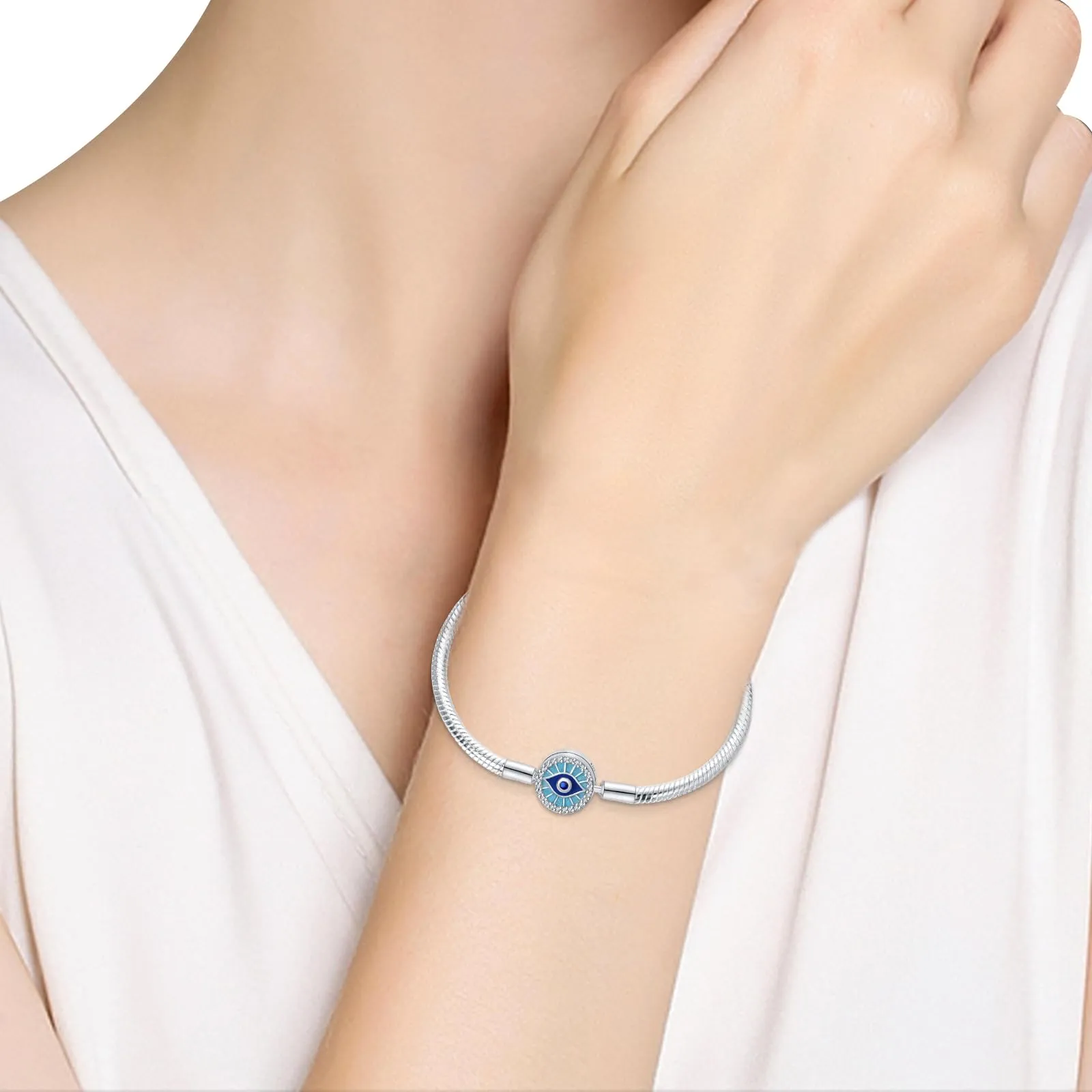 LNQOBU Bracciale in Argento con Maglia Snake e Chiusura a Cuore per Charms Europei da Donna, 18 cm - immagine 4
