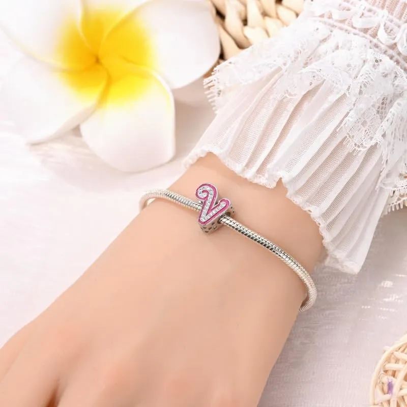 KUNSIR Ciondolo Lettere in Argento Sterling 925 con Cubic Zirconia per Braccialetti e Collane Europei - immagine 4