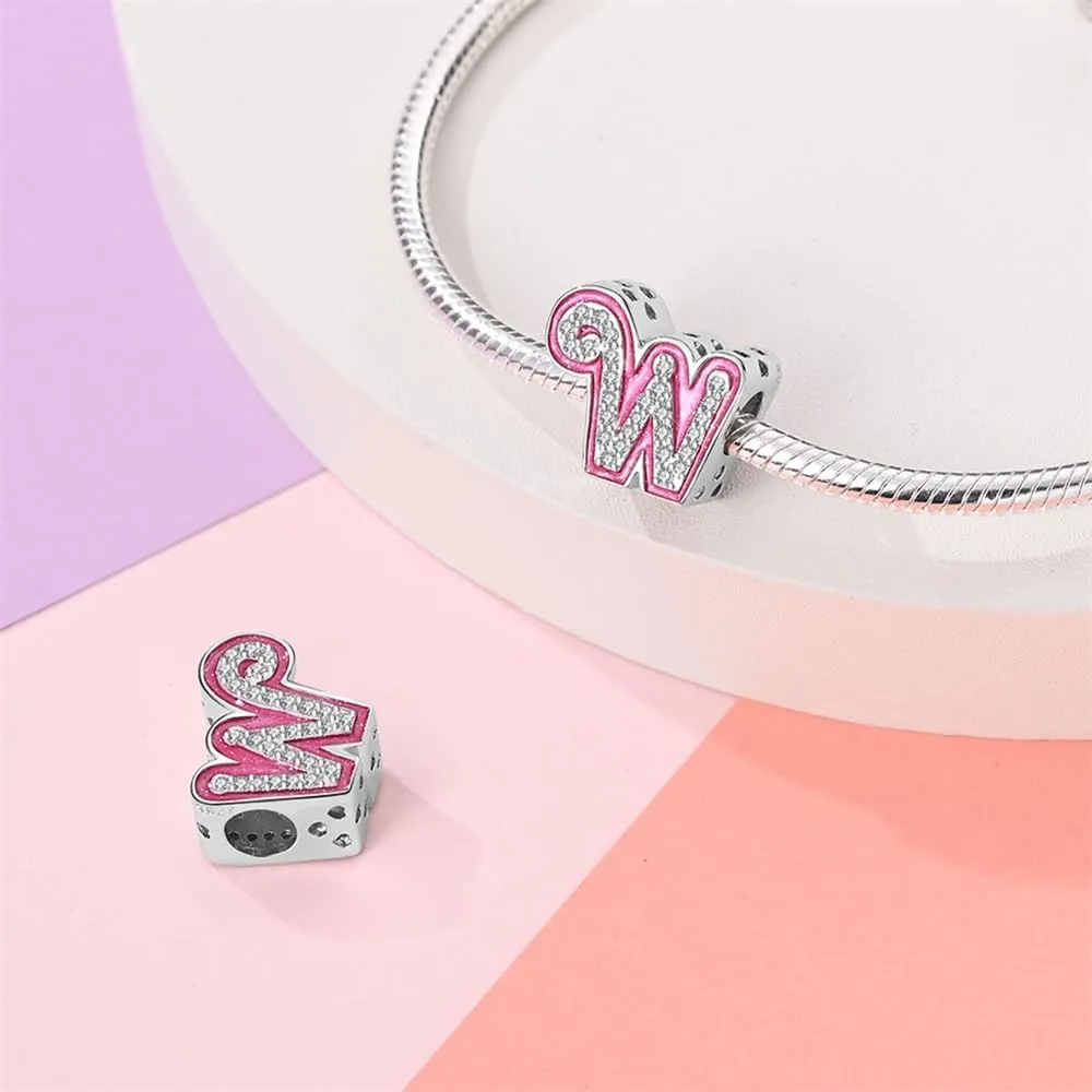 KUNSIR Bead Charm Ciondolo Argento Sterling 925 Lettere con Cubic Zirconia per Braccialetti e Collane Europei - immagine 2