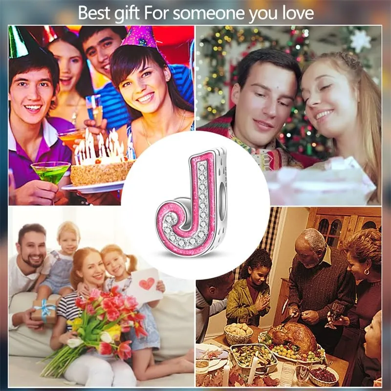 KUNSIR Ciondolo Lettere in Argento Sterling 925 con Cubic Zirconia per Braccialetti e Collane Europei - immagine 6