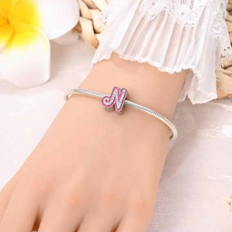 KUNSIR Bead Charm Lettere in Argento Sterling 925 con Cubic Zirconia, Compatibile con Braccialetti e Collane Europei - immagine 4