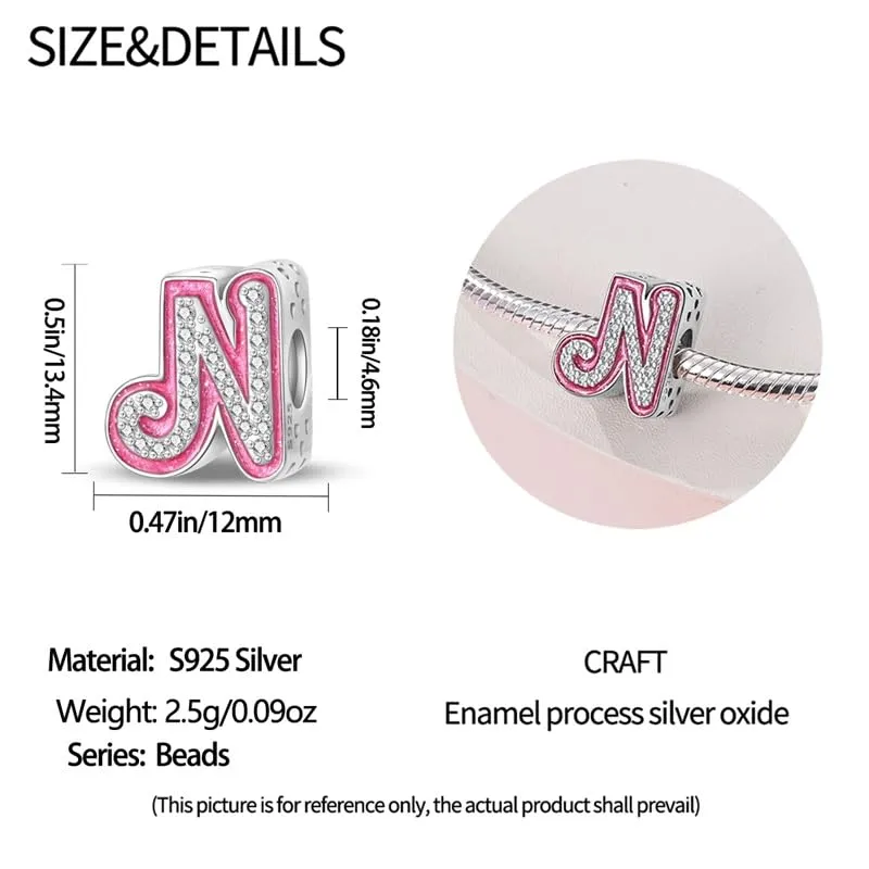 KUNSIR Bead Charm Lettere in Argento Sterling 925 con Cubic Zirconia, Compatibile con Braccialetti e Collane Europei - immagine 5