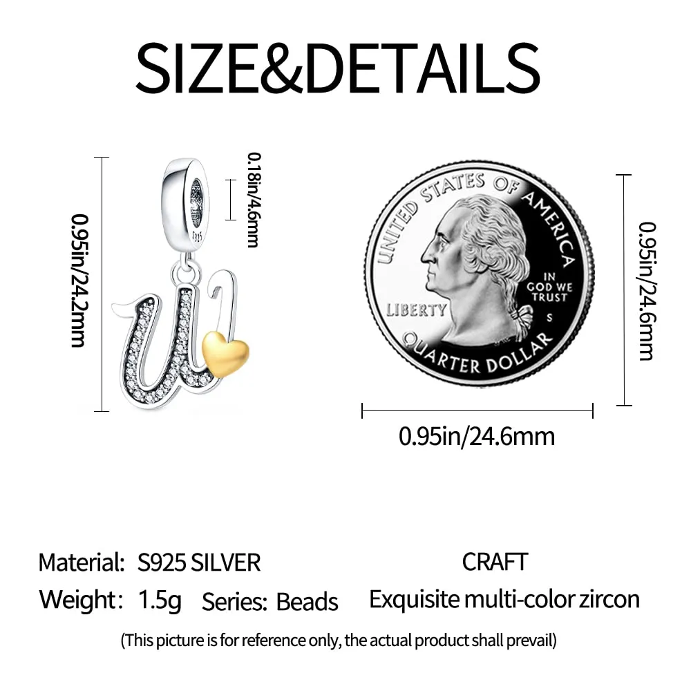 KUNSIR Bead Charm Ciondolo Argento Sterling 925 Lettere con Cubic Zirconia per Braccialetti e Collane Europei - immagine 5