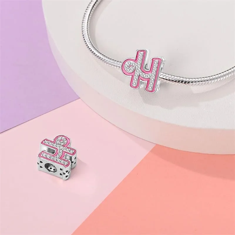 KUNSIR Ciondolo Lettere in Argento Sterling 925 e Cubic Zirconia, Compatibile con Braccialetti e Collane Europei - immagine 2