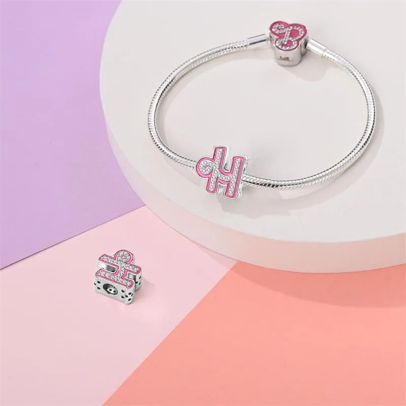KUNSIR Ciondolo Lettere in Argento Sterling 925 e Cubic Zirconia, Compatibile con Braccialetti e Collane Europei - immagine 3