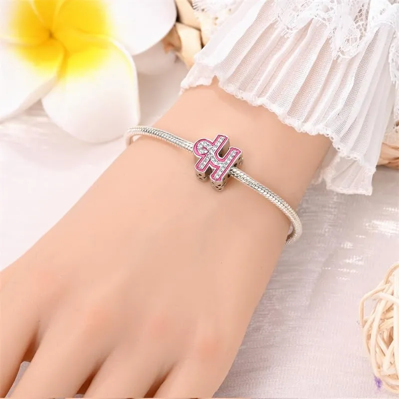 KUNSIR Ciondolo Lettere in Argento Sterling 925 e Cubic Zirconia, Compatibile con Braccialetti e Collane Europei - immagine 4