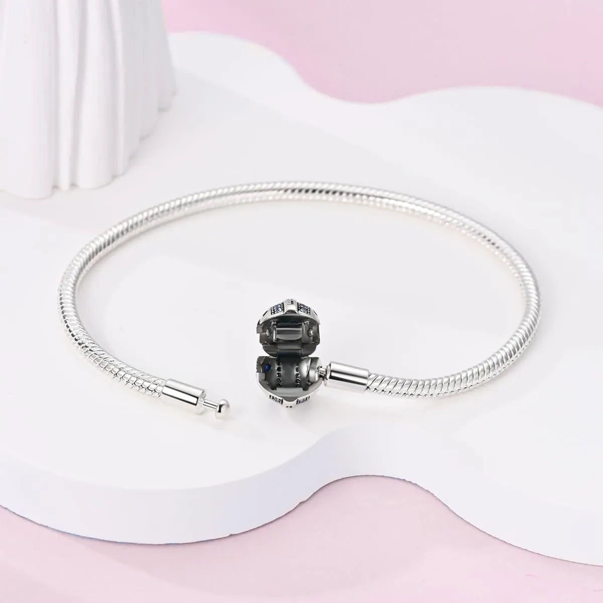 LNQOBU Bracciale in Argento Snake con Chiusura a Cuore Compatibile con Pandora e Charms Europei da Donna - immagine 3