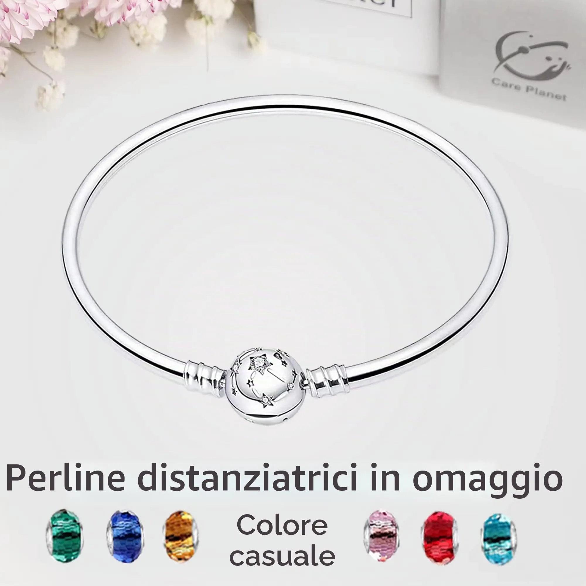 LNQOBU Bracciale in Argento Sterling Maglia Snake con Chiusura a Cuore Compatibile con Charms Europei Pandora da Donna, 21 cm - immagine 2