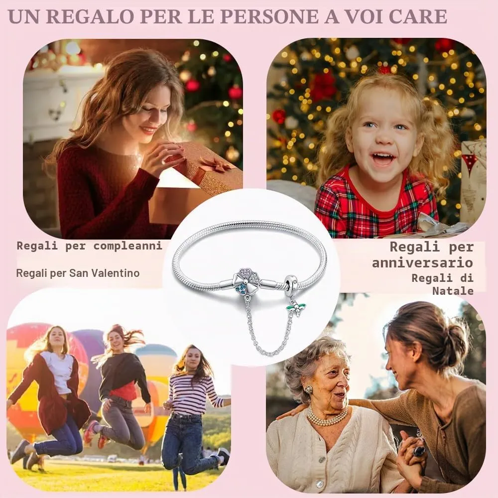 LNQOBU Bracciale in Argento con maglia Snake e chiusura a cuore, Compatibile con Pandora e Charms Europei da Donna - immagine 5