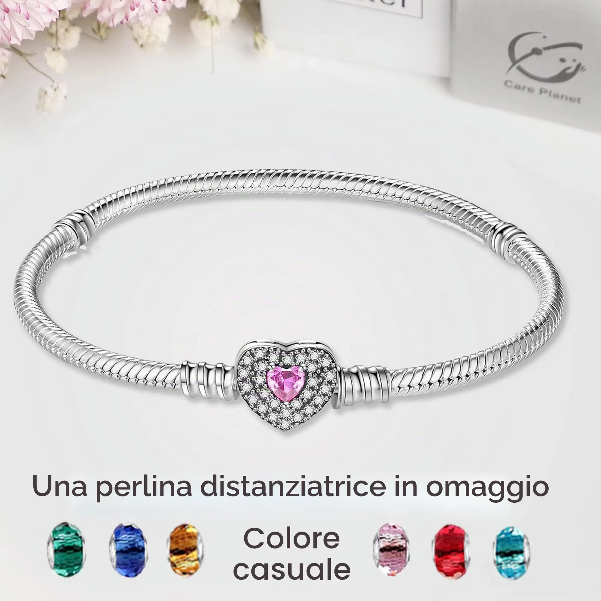 LNQOBU Bracciale in Argento Sterling Maglia Snake con Chiusura a Cuore Compatibile con Pandora Europei Charms da Donna, 20 cm - immagine 3