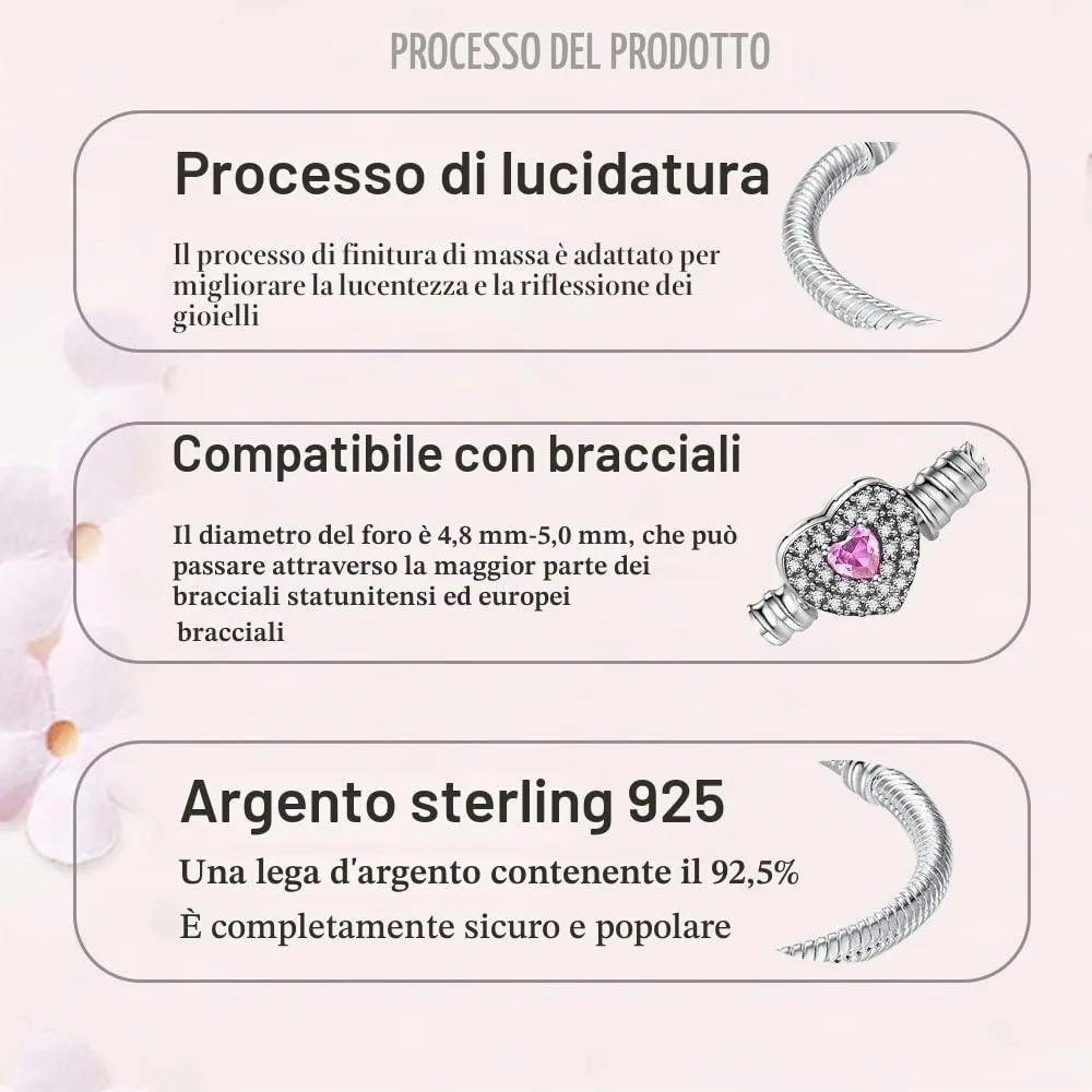 LNQOBU Bracciale in Argento Sterling Maglia Snake con Chiusura a Cuore Compatibile con Pandora Europei Charms da Donna, 20 cm - immagine 6