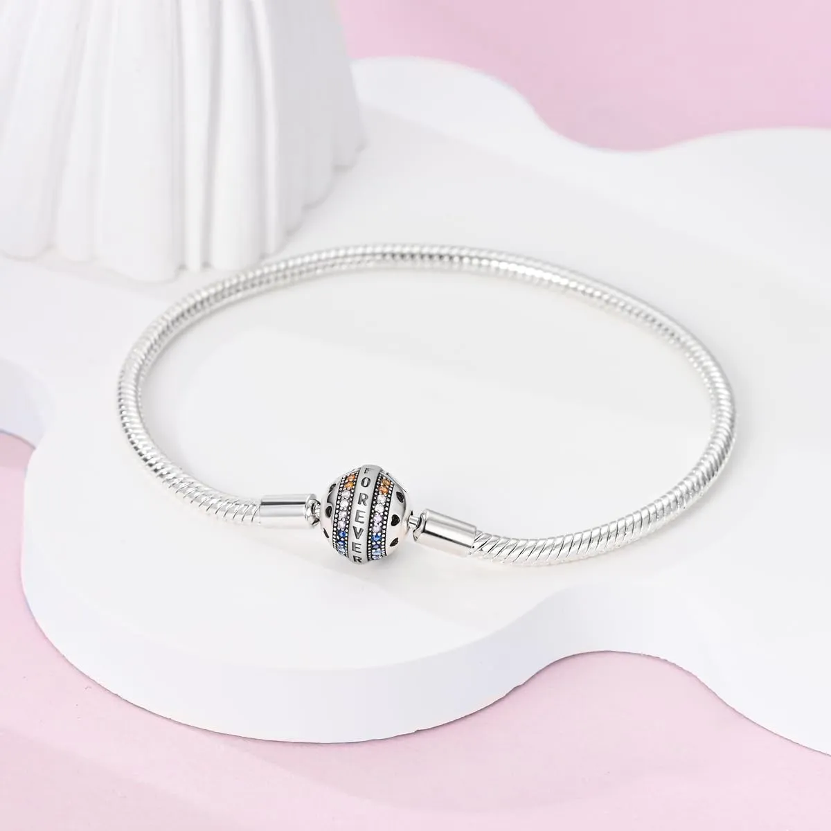 LNQOBU Bracciale in Argento Sterling con Maglia Snake e Chiusura a Cuore per Charms Europei da Donna, 21 cm - immagine 5