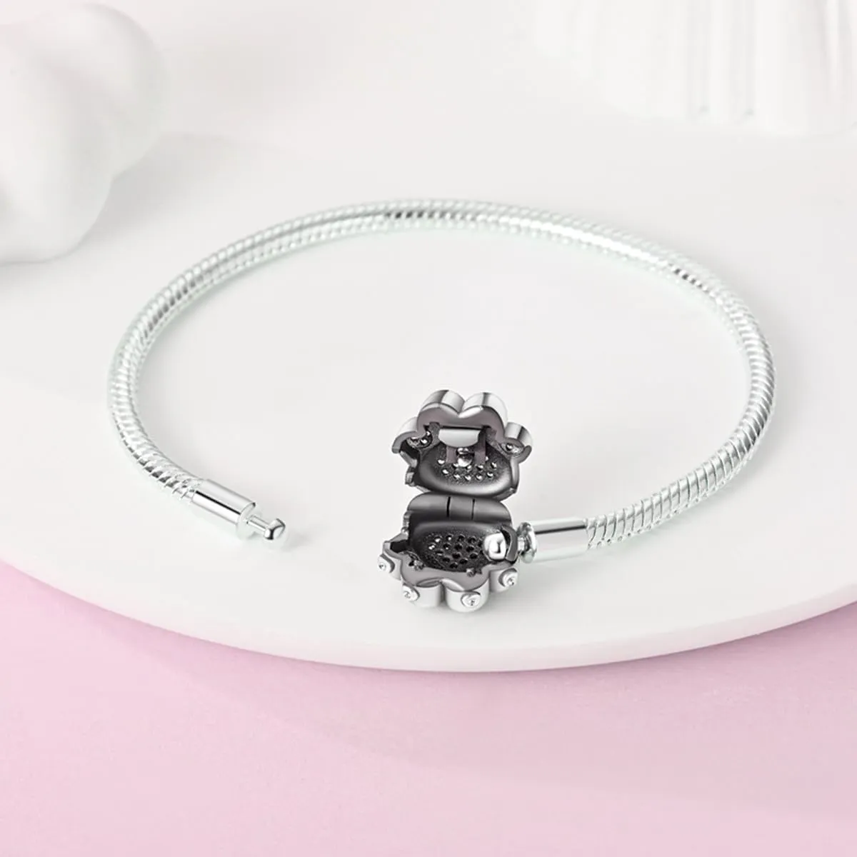 LNQOBU Bracciale in Argento Maglia Snake con Chiusura a Cuore Compatibile con Pandora e Charms Europei da Donna, 18 cm - immagine 2