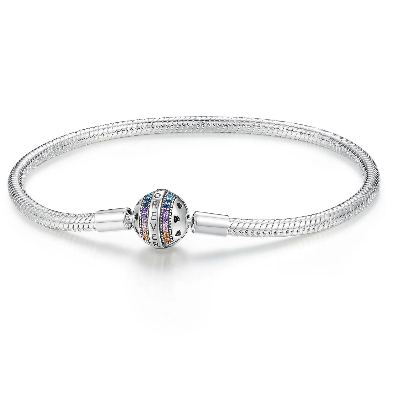 LNQOBU Bracciale in Argento con Maglia Snake e Chiusura a Cuore Compatibile con Pandora European Charms da Donna, 19 cm - immagine 1
