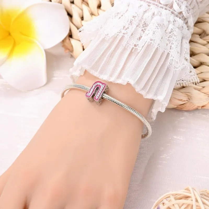 KUNSIR Bead Charm Ciondolo Argento Sterling 925 Lettere con Cubic Zirconia per Braccialetti e Collane Europei - immagine 4