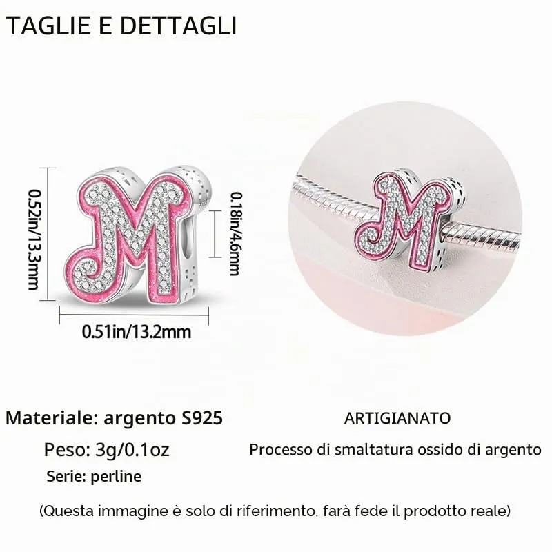 KUNSIR Ciondolo Lettere in Argento Sterling 925 con Cubic Zirconia per Braccialetti e Collane Europei - immagine 5
