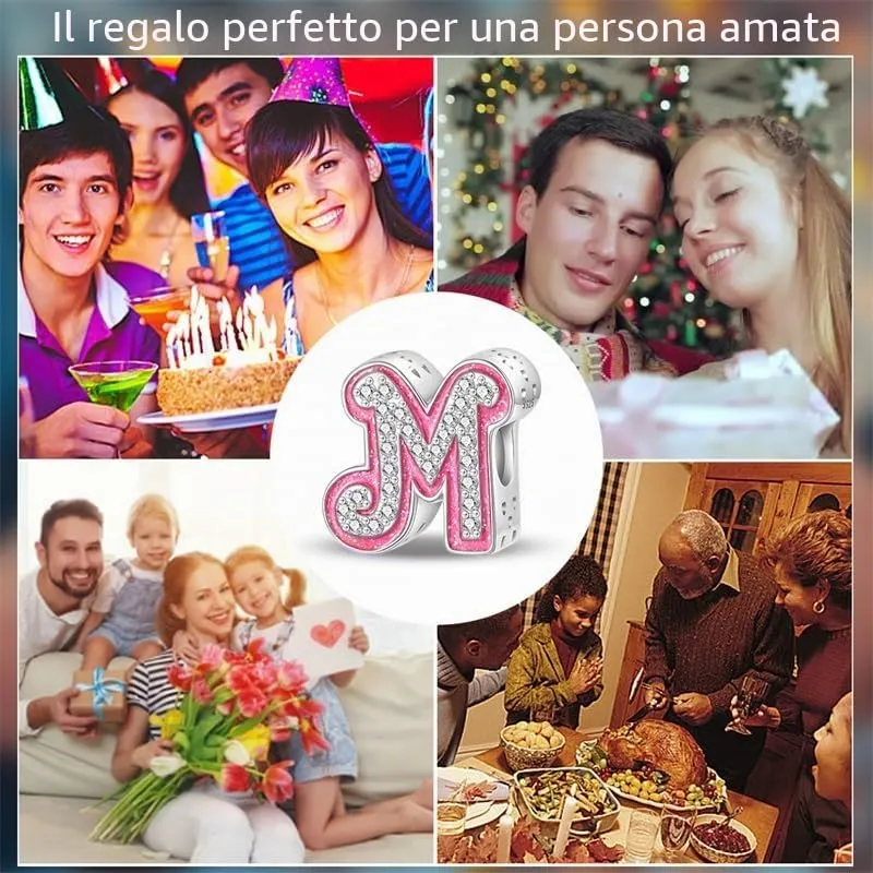 KUNSIR Ciondolo Lettere in Argento Sterling 925 con Cubic Zirconia per Braccialetti e Collane Europei - immagine 6