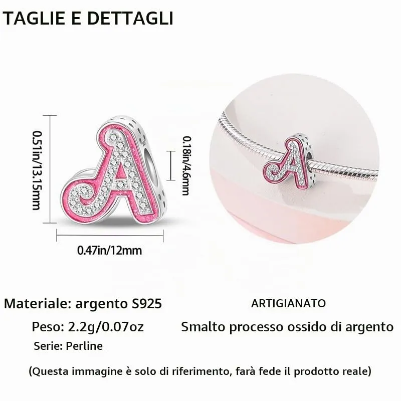 KUNSIR Ciondolo Lettere in Argento Sterling 925 con Cubic Zirconia per Braccialetti e Collane Europee - immagine 5