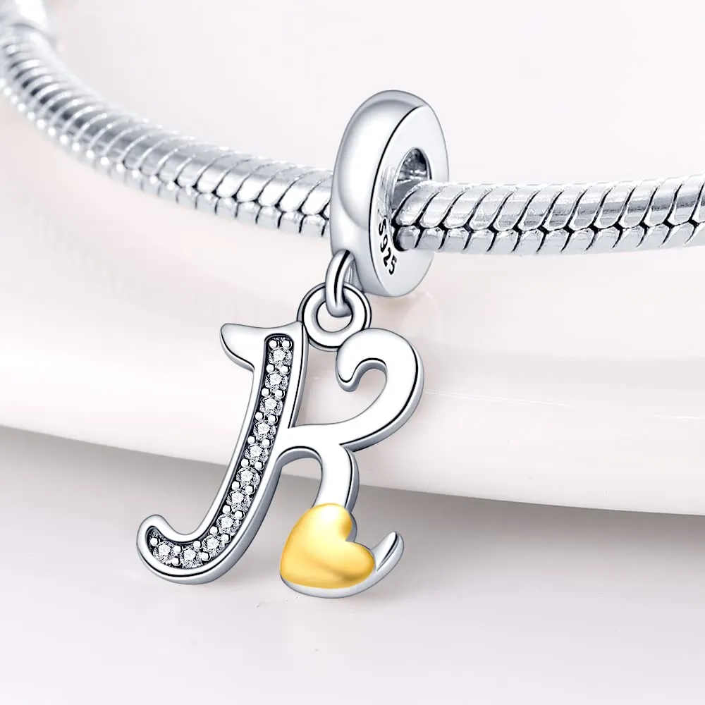 KUNSIR Ciondolo Lettere in Argento Sterling 925 con Cubic Zirconia per Braccialetti e Collane Europei - immagine 2