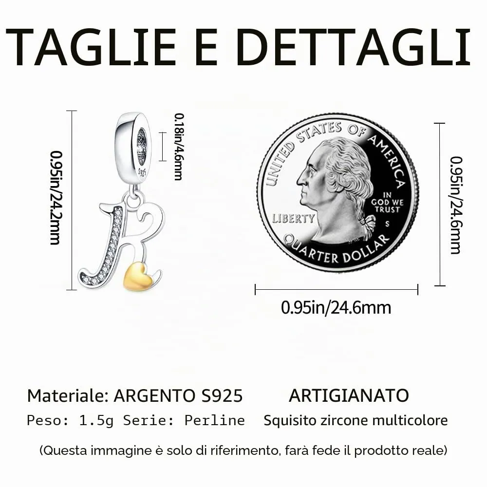 KUNSIR Ciondolo Lettere in Argento Sterling 925 con Cubic Zirconia per Braccialetti e Collane Europei - immagine 5
