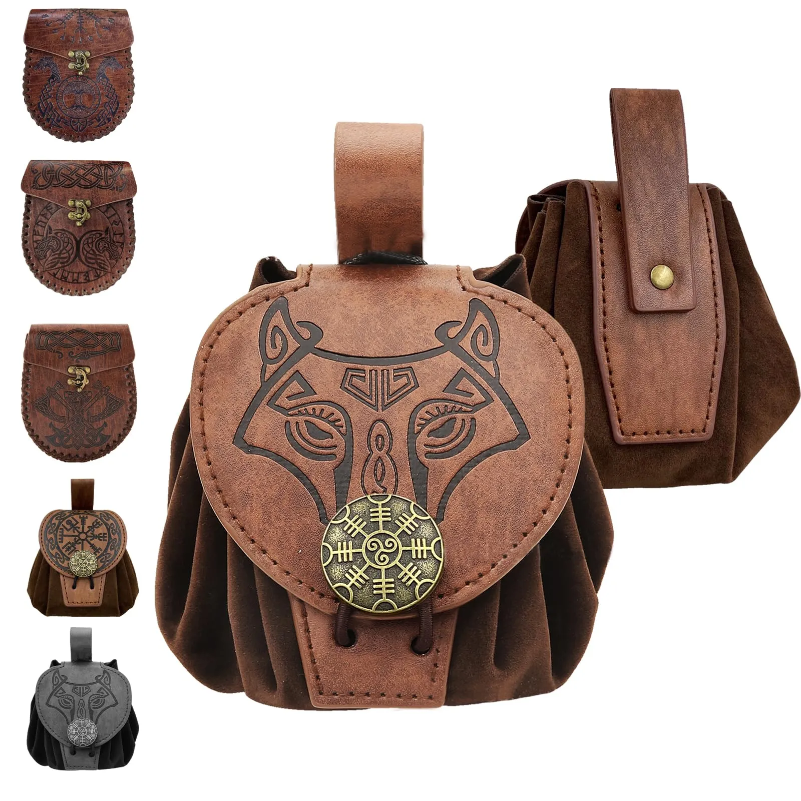 AUNGKWANG Marsupio Medievale in Pelle, Portamonete Portatile per Costumi Rinascimentali e Cosplay, Colore del Caffè - immagine 1