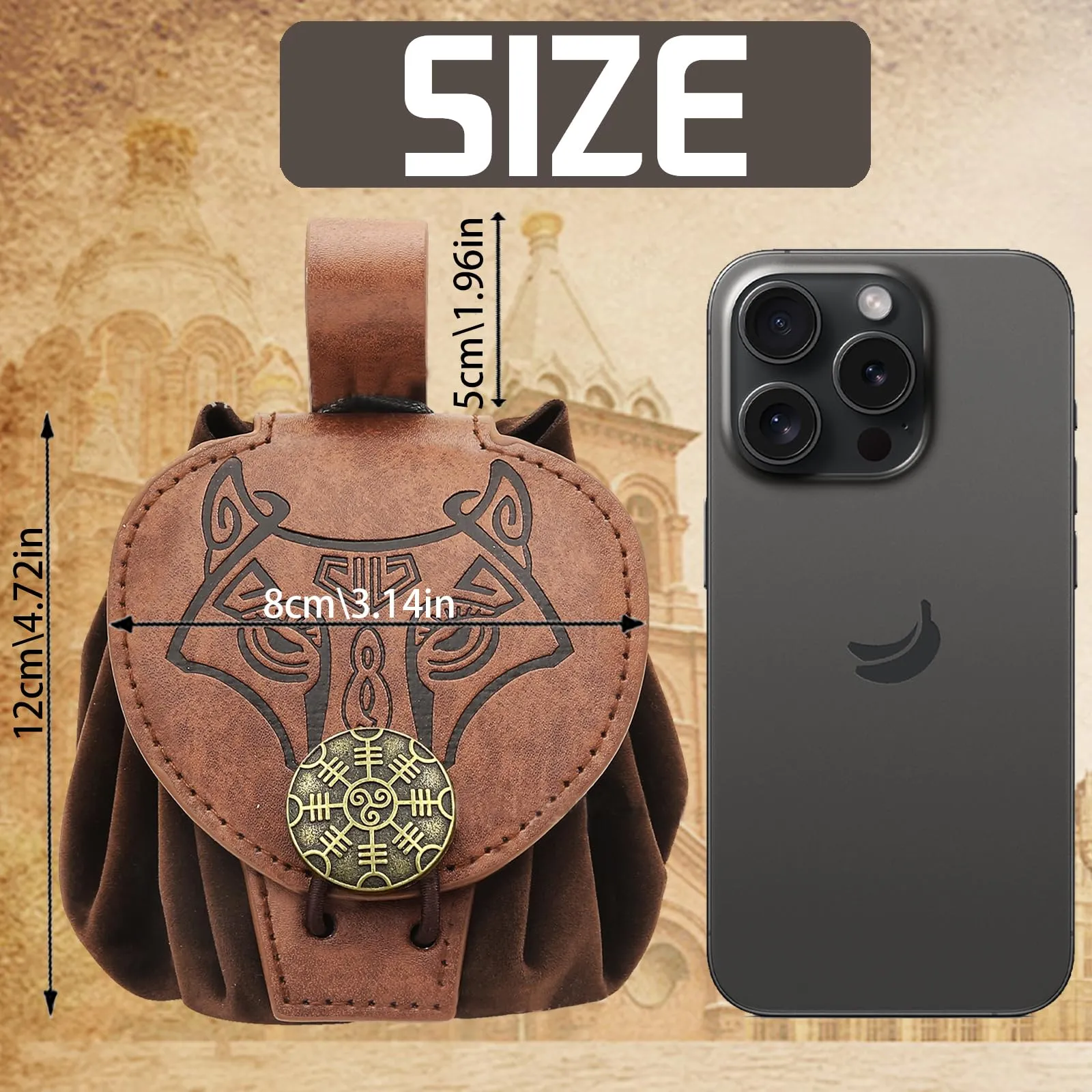 AUNGKWANG Marsupio Medievale in Pelle, Portamonete Portatile per Costumi Rinascimentali e Cosplay, Colore del Caffè - immagine 2