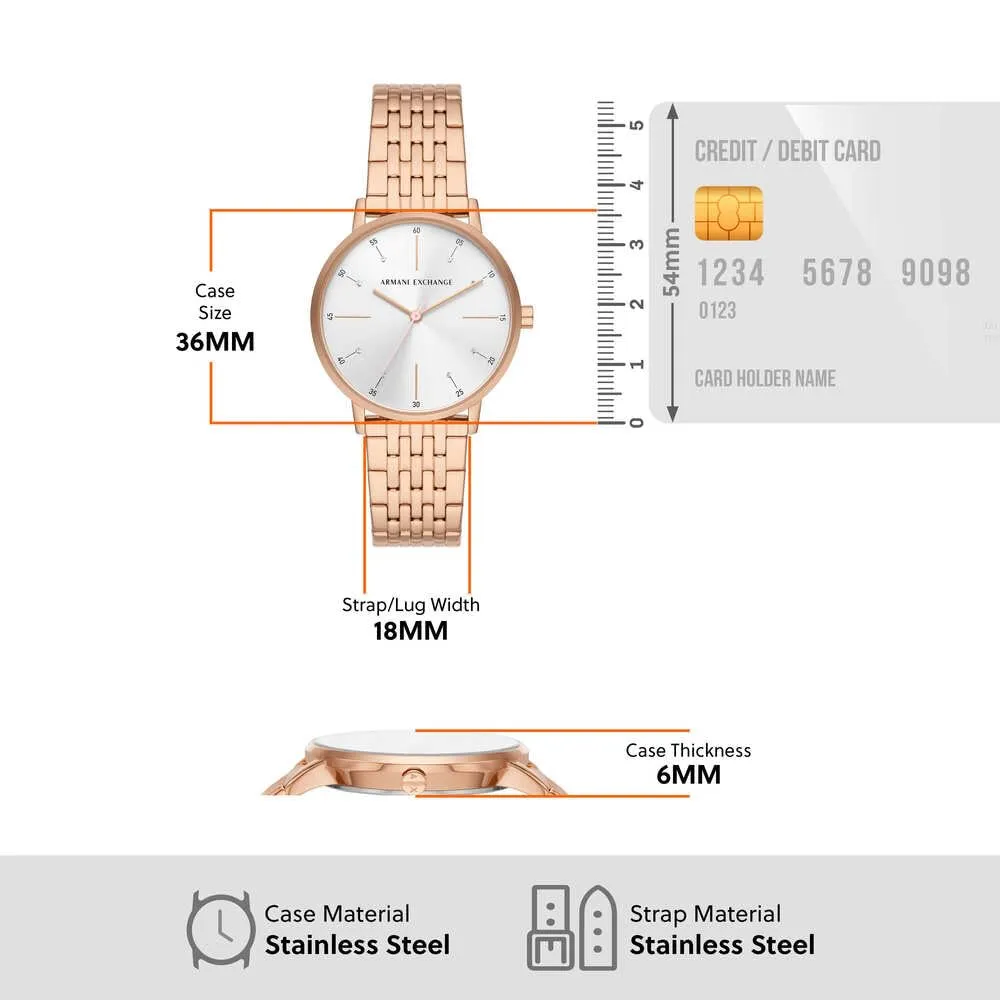 Armani Exchange AX7145SET Orologio Donna, Acciaio Inossidabile Oro Rosa, 36 mm, Set Oro Rosa e Bianco - immagine 7