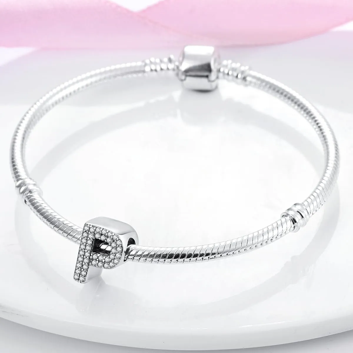 KUNSIR Sterling Silver 925 Letter Bead Charm with Cubic Zirconia for Pandora European Bracelets and Necklaces - immagine 3
