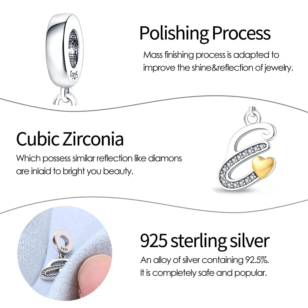 KUNSIR Ciondolo Lettere in Argento Sterling 925 e Cubic Zirconia per Braccialetti e Collane Europei - immagine 3
