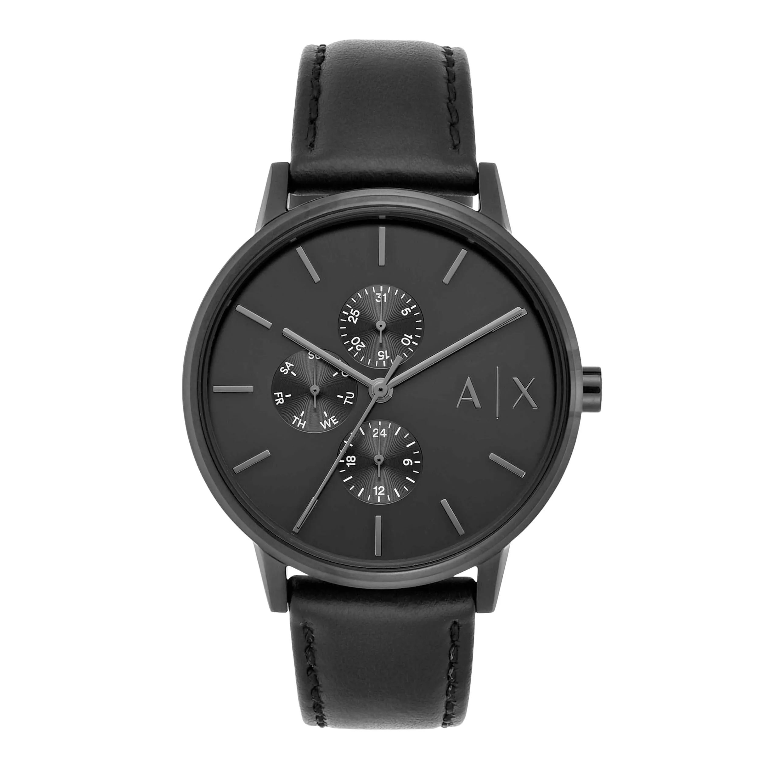 Armani Exchange AX2719 Orologio da uomo, movimento al quarzo multifunzione, cassa in acciaio inossidabile nero 42 mm, cinturino in pelle, Nero Jet - immagine 1