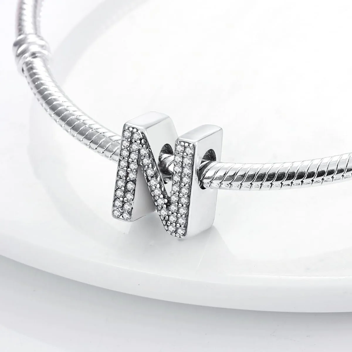 KUNSIR Bead Charm Ciondolo Argento Sterling 925 Lettere con Cubic Zirconia per Braccialetti e Collane Europei - immagine 2