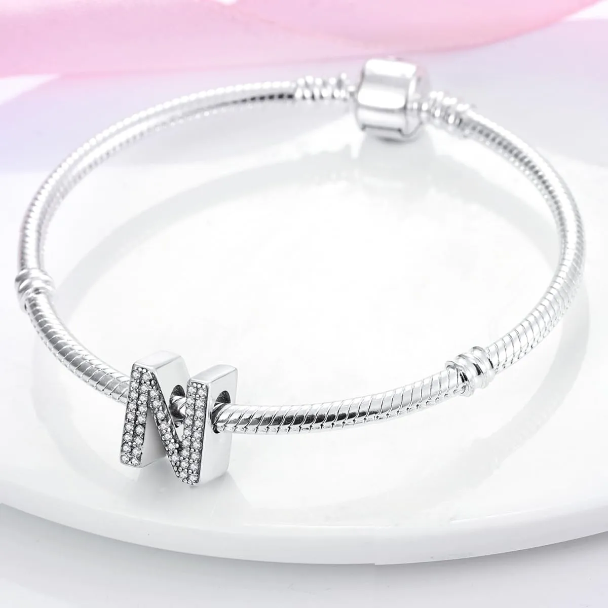 KUNSIR Bead Charm Ciondolo Argento Sterling 925 Lettere con Cubic Zirconia per Braccialetti e Collane Europei - immagine 3