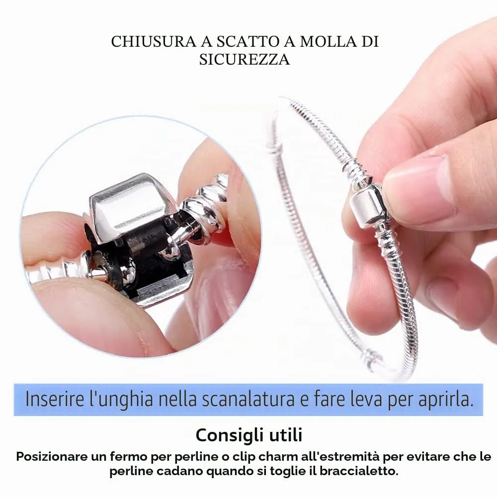 LNQOBU Bracciale in Argento Sterling Maglia Snake con Chiusura a Cuore Compatibile con Pandora e Charms Europei da Donna, 19 cm - immagine 3